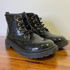 Steve Madden Girls 5 Moto Boots Black Patent Sparkle